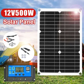 Портативная солнечная панель Мощностью 500 Вт 18 В, 12 В, Водонепроницаемый USB-порт, Солнечное зарядное устройство на солнечной батарее Мощностью 5 В, Открытый банк питания для телефона в кемпинге